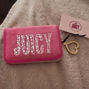 Sparkly Crystals Juicy Couture Fuchsia Card Wallet with Gold Heart Charm